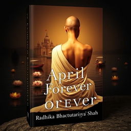 A book cover featuring a slender woman with a tonsured head, viewed from behind, wearing a flowing white sari that drapes gracefully over her bare shoulders