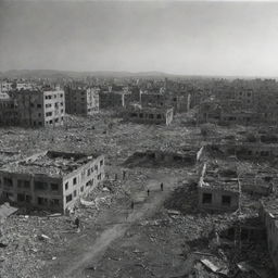 The resulting aftermath of the meteor strike is a devastated cityscape. Every building reduced to rubble, homes demolished, and the lifeless bodies of the unfortunate inhabitants adding to the desolate scene.