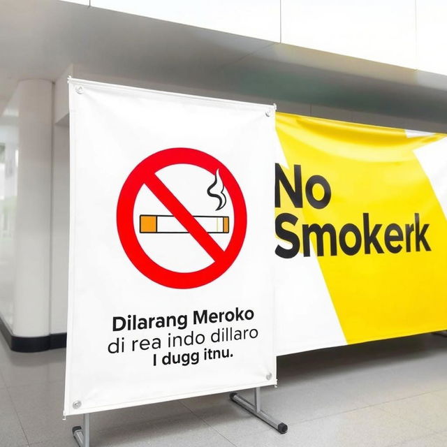 A prominent no smoking banner in a designated area, designed with clear and bold typography