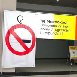 A prominent no smoking banner in a designated area, designed with clear and bold typography
