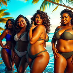 A captivating scene featuring curvy, beautiful women in a glamorous setting, exuding confidence and allure