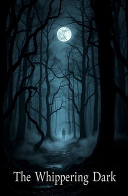 A mysterious forest scene titled 'The Whispering Dark', where shadows loom and the trees seem to whisper secrets