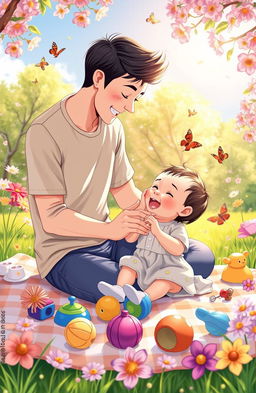 A heartwarming illustration showcasing the special bond between a parent and their baby, filled with joyful moments and playful interactions