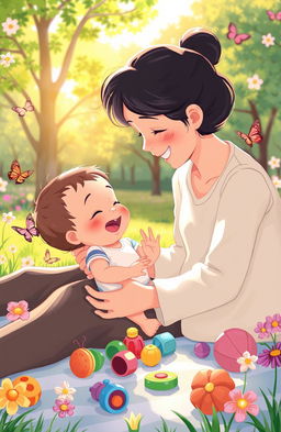 A heartwarming illustration showcasing the special bond between a parent and their baby, filled with joyful moments and playful interactions