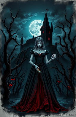 A dark and eerie book cover inspired by a horror version of Cinderella