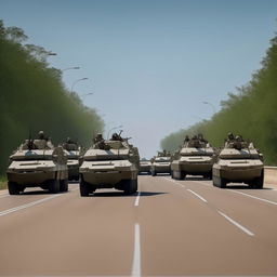 Two state-of-the-art armored military vehicles spearheading a procession along an empty one-lane freeway in broad daylight. Trailing them are twelve intimidating kidnappers donned in skeleton face masks and standard bullet-proof vests.