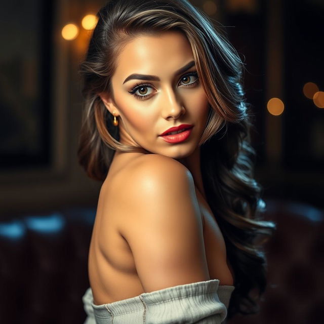 A very beautiful, sexy woman with an attractive big butt, looking beguiling with captivating eyes that draw attention