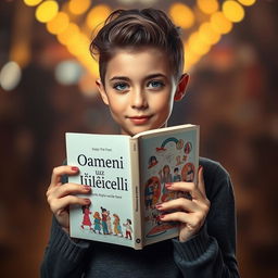 A captivating girl holding a book without any title or author on the cover