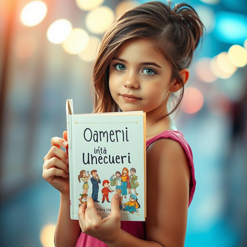 A captivating girl holding a book without any title or author on the cover