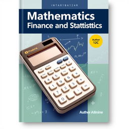A book cover design for a financial mathematics and statistics textbook featuring a prominent HP 12C financial calculator