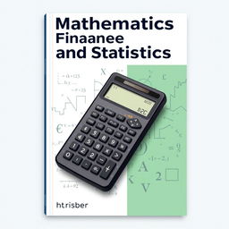 A book cover design for a financial mathematics and statistics textbook featuring a prominent HP 12C financial calculator