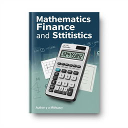 A book cover design for a financial mathematics and statistics textbook featuring a prominent HP 12C financial calculator