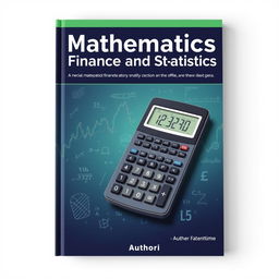 A book cover design for a financial mathematics and statistics textbook featuring a prominent HP 12C financial calculator