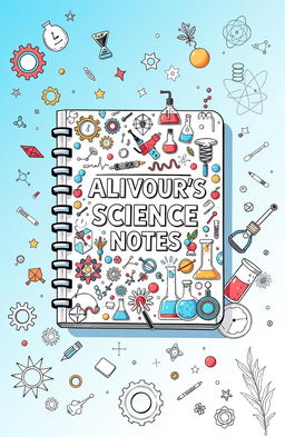 A detailed and colorful illustration of a science notebook titled 'ALIVOUR'S SCIENCE NOTES'
