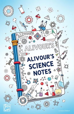 A detailed and colorful illustration of a science notebook titled 'ALIVOUR'S SCIENCE NOTES'