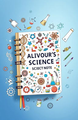 A detailed and colorful illustration of a science notebook titled 'ALIVOUR'S SCIENCE NOTES'