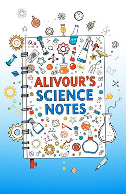 A detailed and colorful illustration of a science notebook titled 'ALIVOUR'S SCIENCE NOTES'