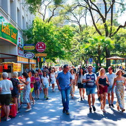 A lively and energetic urban street scene during the daytime