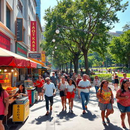 A lively and energetic urban street scene during the daytime