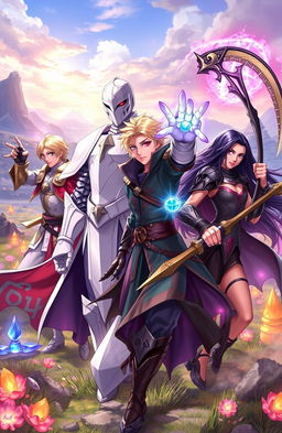 A dynamic fantasy scene depicting a hero party in action