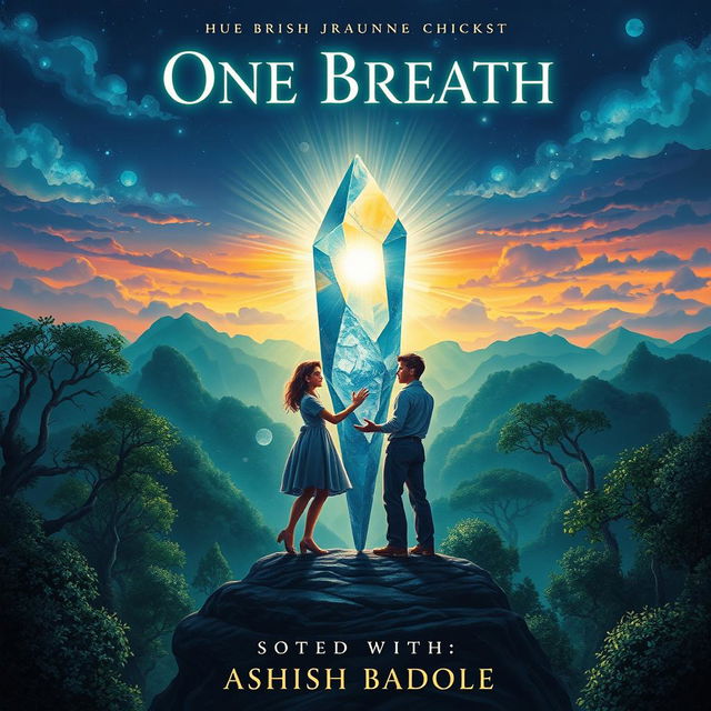 Book cover for 'One Breath' by Ashish Badole, illustrating a magical twilight scene above an ancient forest