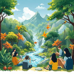 A captivating visual representation of environmental communication through multimedia, showcasing a harmonious blend of nature and technology