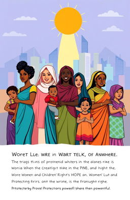 A powerful yet sensitive depiction addressing women's rights and child protection issues in a vibrant social awareness poster