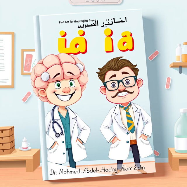 A whimsical book cover design for a story titled "مـخ وميخا" by Dr