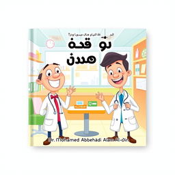 A whimsical cover design for a story titled 'مخ وميخا' written by Dr