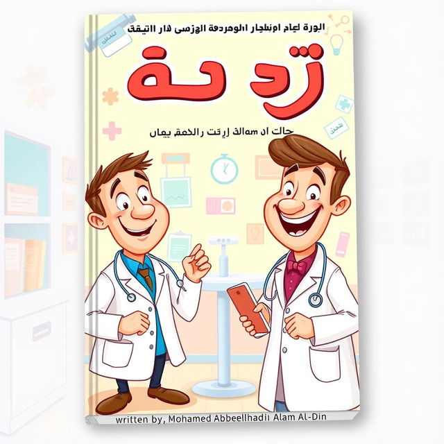 A whimsical cover design for a story titled 'مخ وميخا' written by Dr