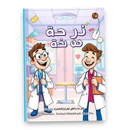 A whimsical cover design for a story titled 'مخ وميخا' written by Dr