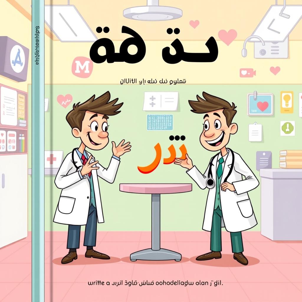 A whimsical cover design for a story titled 'مخ وميخا' written by Dr