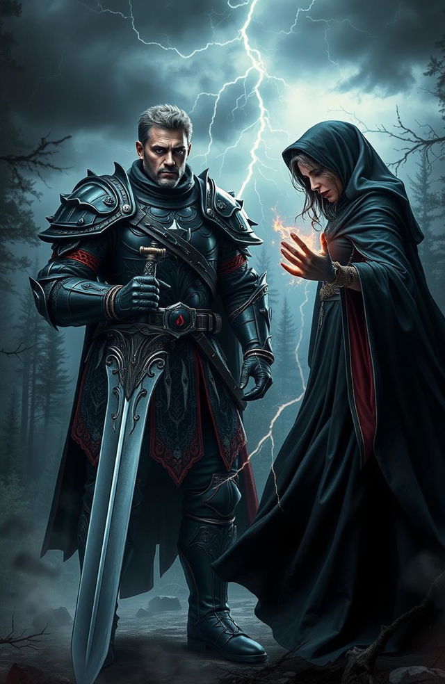 A dramatic scene depicting an intense rivalry between two powerful characters in a gothic setting