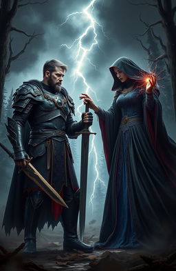 A dramatic scene depicting an intense rivalry between two powerful characters in a gothic setting