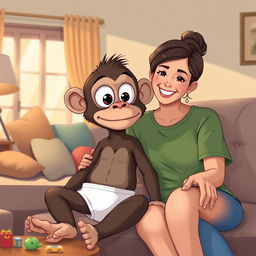 An illustration of Buster, a whimsical ape boy, with oversized, expressive big eyes humorously wobbling on top of his long, skinny neck