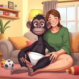 An illustration of Buster, a whimsical ape boy, with oversized, expressive big eyes humorously wobbling on top of his long, skinny neck