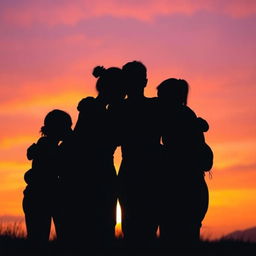 A touching silhouette scene of multiple people comforting each other