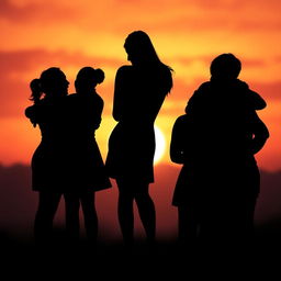 A touching silhouette scene of multiple people comforting each other