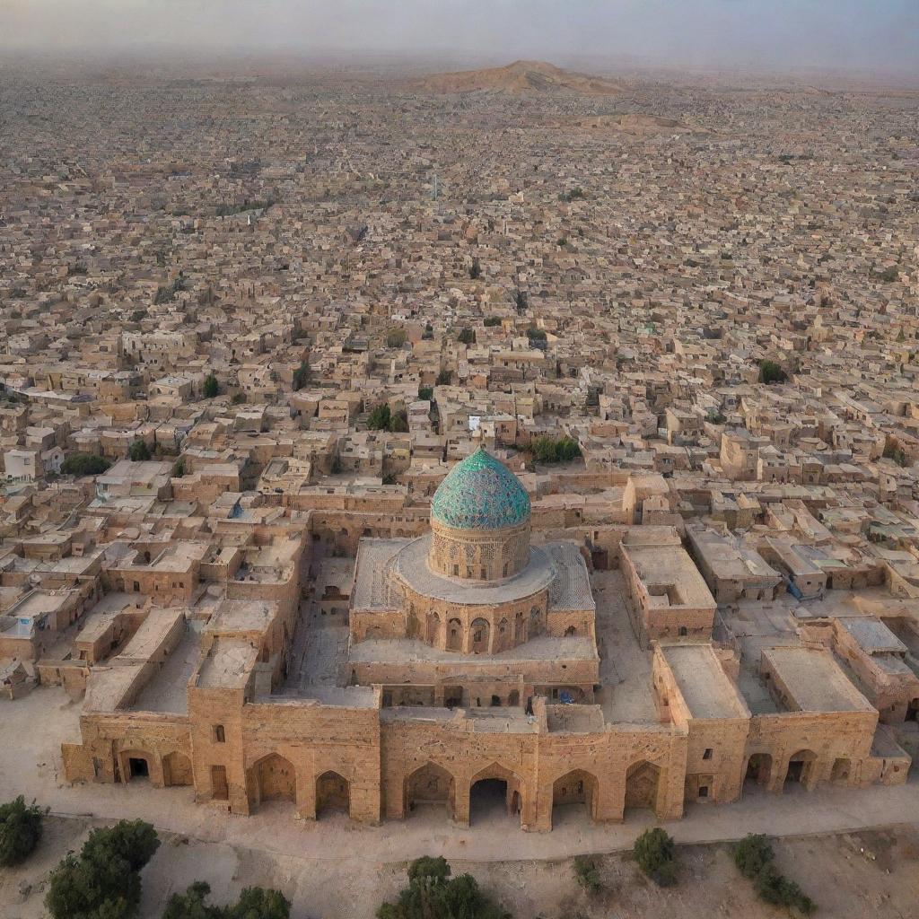 An intricate cityscape of Al Ahqaf, Iran, defined by its unique architecture and cultural elements.