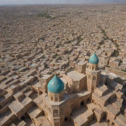 An intricate cityscape of Al Ahqaf, Iran, defined by its unique architecture and cultural elements.