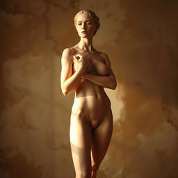 A stunning and tasteful artistic depiction of a nude female figure, standing elegantly with graceful poses that highlight the beauty of the human form