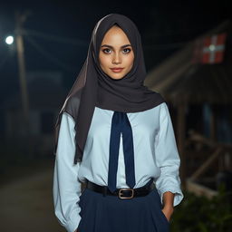 A stunning masterpiece featuring a beautiful Turkish girl wearing a long hijab, captured in ultra-realistic detail
