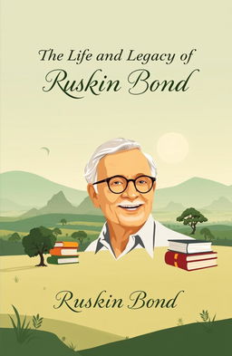 A beautifully designed A4 book cover page for the book titled 'The Life and Legacy of Ruskin Bond'