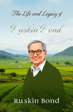 A beautifully designed A4 book cover page for the book titled 'The Life and Legacy of Ruskin Bond'
