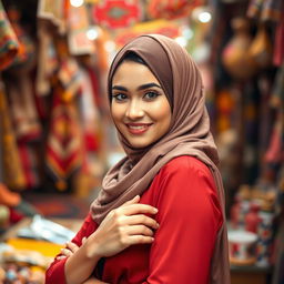 A fashionable young woman wearing a beautiful hijab, accentuating her style with elegance and confidence