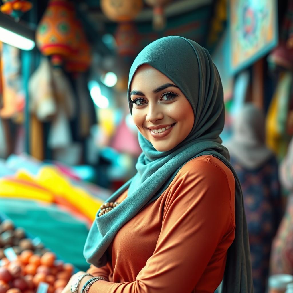 A fashionable young woman wearing a beautiful hijab, accentuating her style with elegance and confidence