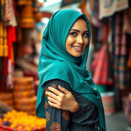 A fashionable young woman wearing a beautiful hijab, accentuating her style with elegance and confidence