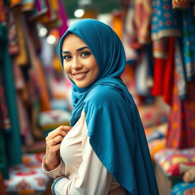 A fashionable young woman wearing a beautiful hijab, accentuating her style with elegance and confidence