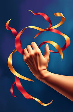 A stylized abstract representation of control, featuring a hand gracefully manipulating flowing ribbons of color that symbolize power and influence