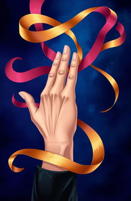 A stylized abstract representation of control, featuring a hand gracefully manipulating flowing ribbons of color that symbolize power and influence